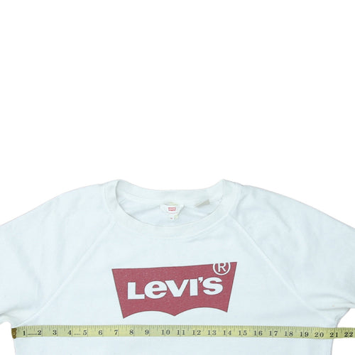 Levi's Women White Logo Crew Neck Pullover Sweatshirt Size M