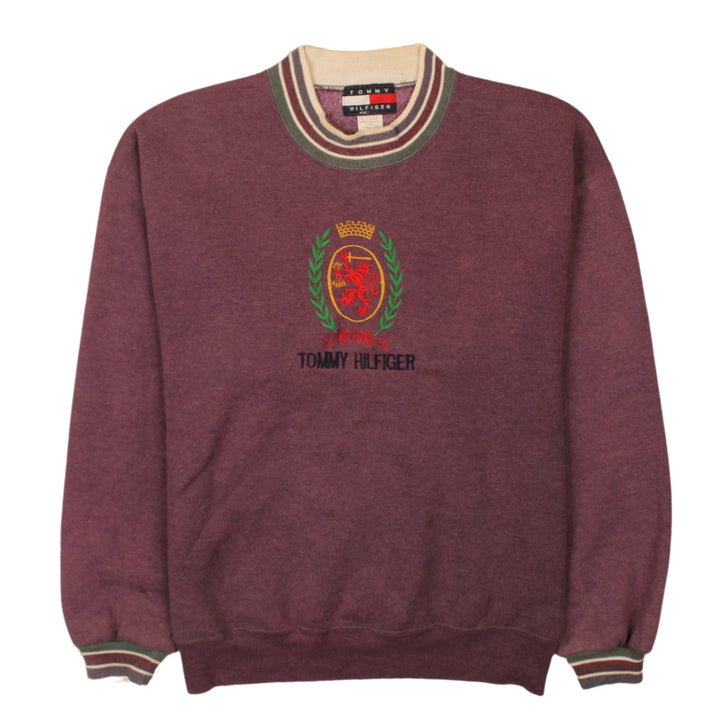 Tommy Hilfiger Women Burgundy XL Crew Neck Embroidered Sweatshirt