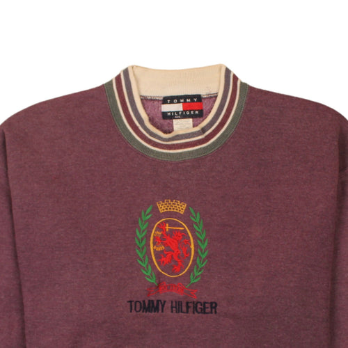 Tommy Hilfiger Women Burgundy XL Crew Neck Embroidered Sweatshirt