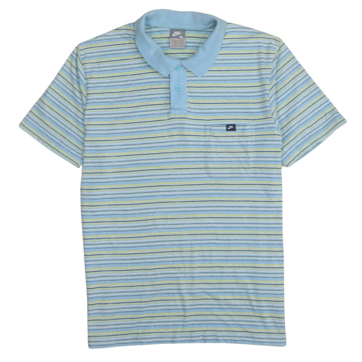 Nike Men's Blue Striped Cotton Polo Shirt XL