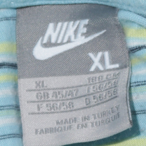 Nike Men's Blue Striped Cotton Polo Shirt XL