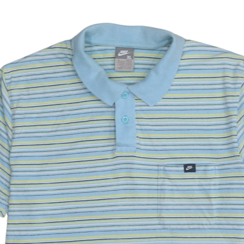 Nike Men's Blue Striped Cotton Polo Shirt XL