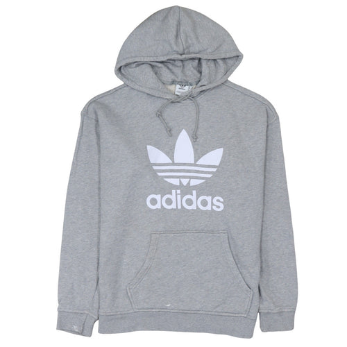 Adidas Mens Grey Pullover Hoodie L Logo Graphic Hooded Sweatshirt