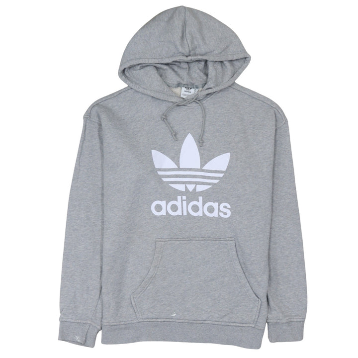 Adidas Mens Grey Pullover Hoodie L Logo Graphic Hooded Sweatshirt