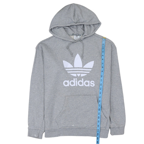 Adidas Mens Grey Pullover Hoodie L Logo Graphic Hooded Sweatshirt