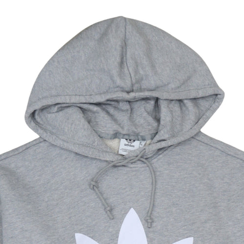 Adidas Mens Grey Pullover Hoodie L Logo Graphic Hooded Sweatshirt