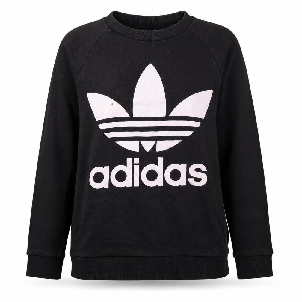 Front view of Adidas women’s black xs pullover sweatshirt with logo print