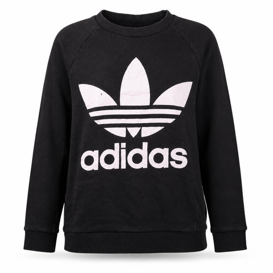Front view of Adidas women’s black xs pullover sweatshirt with logo print