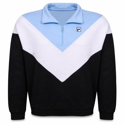 Front view of Fila men’s multicoloured 1/2 zip sweatshirt l colour block fleece top