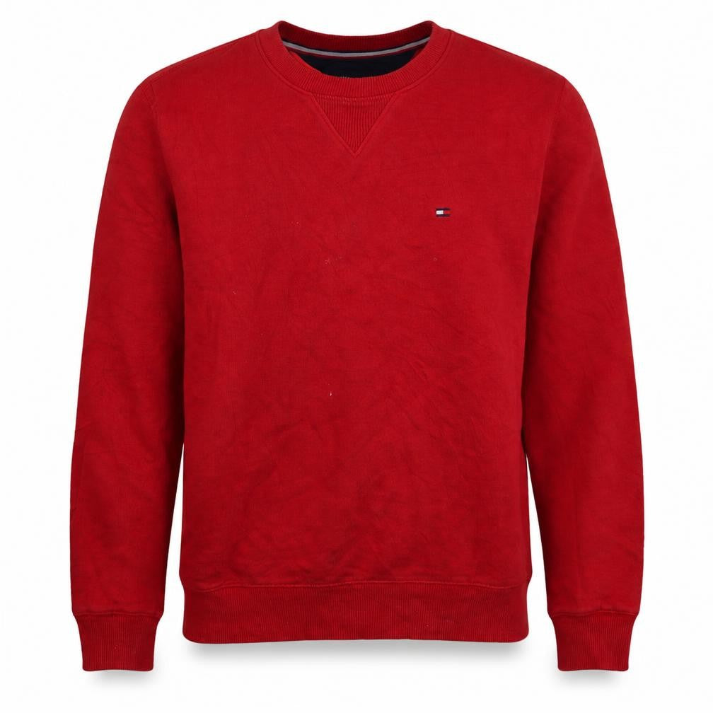 Front view of Tommy Hilfiger men’s red xs crew neck pullover sweatshirt