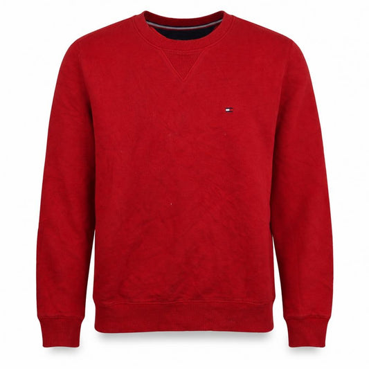 Front view of Tommy Hilfiger men’s red xs crew neck pullover sweatshirt