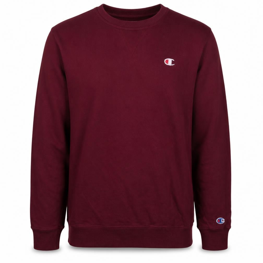 Front view of Champion Men's Red Crew Neck Pullover Sweatshirt, size M