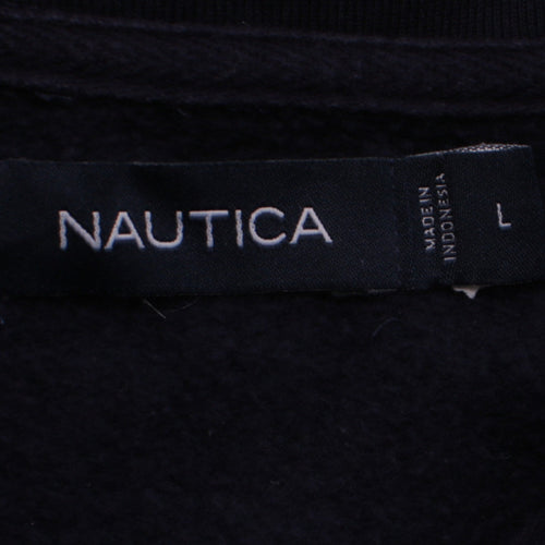 Nautica Men's Blue Check 1/4 Zip Collared Sweatshirt L