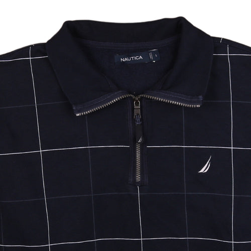 Nautica Men's Blue Check 1/4 Zip Collared Sweatshirt L