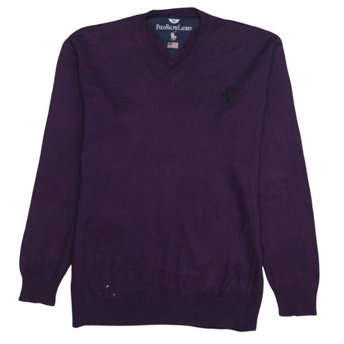 Polo Ralph Lauren Men’s Purple V-Neck Cotton Jumper XL