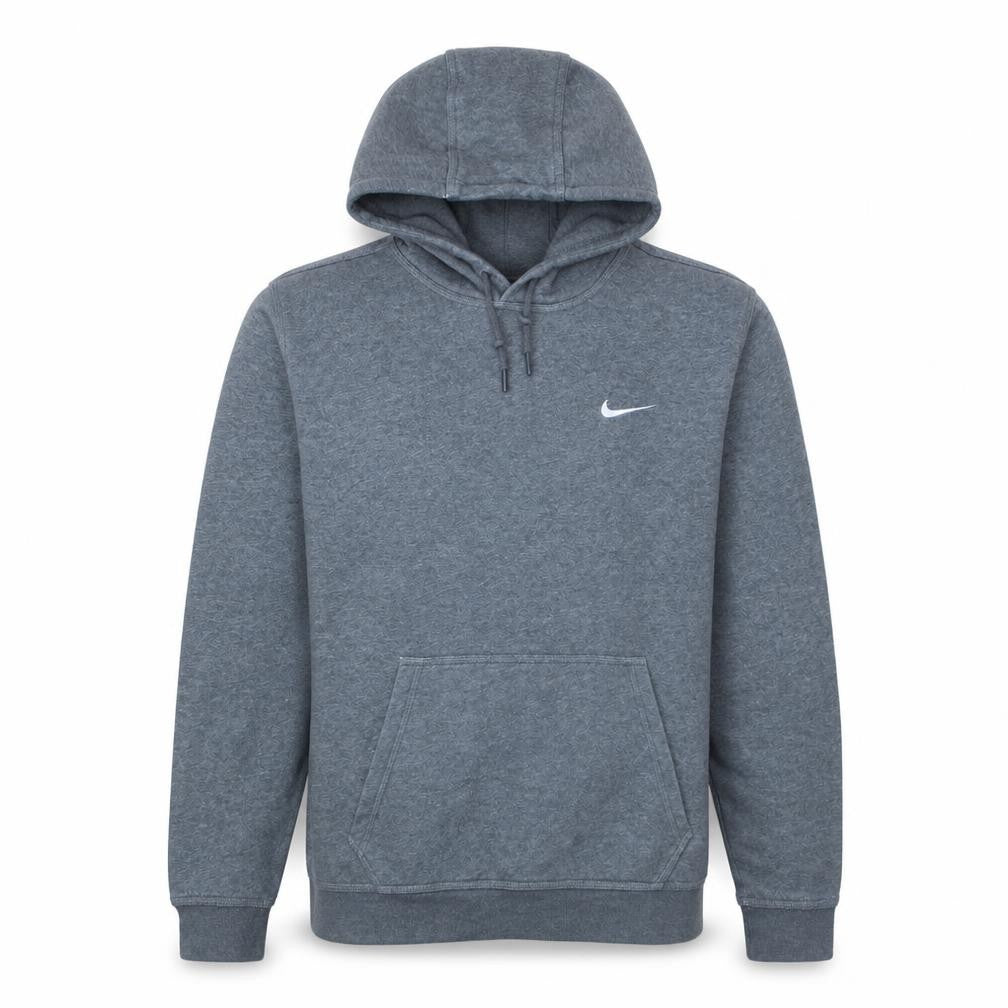 Front view of Nike Men Grey Pullover Hoodie L Regular Fit Fleece Sportswear
