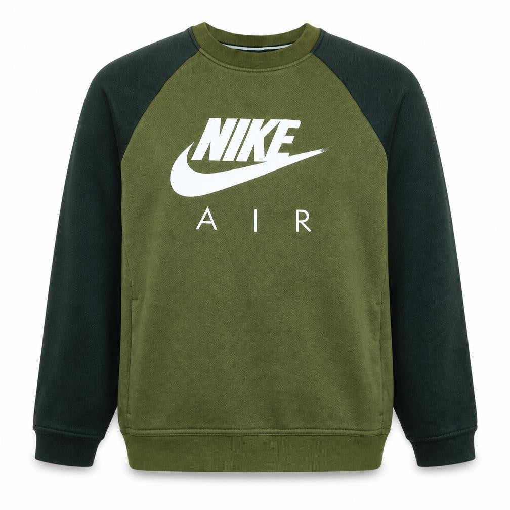 Front view of Nike Men’s Green Air Logo Crew Neck Pullover Sweatshirt Small
