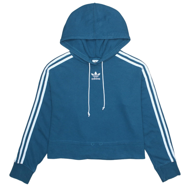 Adidas Women Blue Crop Full Zip Hoodie UK 10 Cotton Blend Sportswear