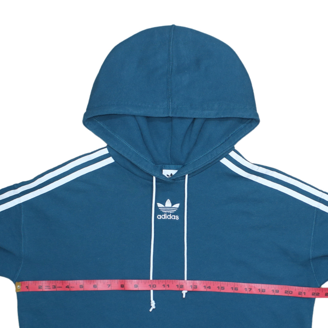 Adidas Women Blue Crop Full Zip Hoodie UK 10 Cotton Blend Sportswear