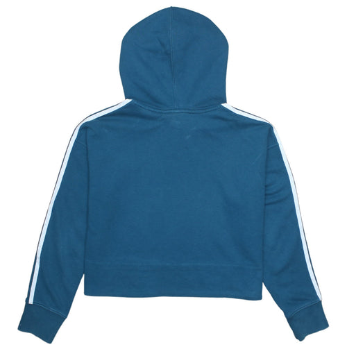 Adidas Women Blue Crop Full Zip Hoodie UK 10 Cotton Blend Sportswear
