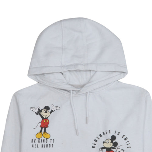 Disney Womens White Mickey Mouse Graphic Pullover Hoodie XS