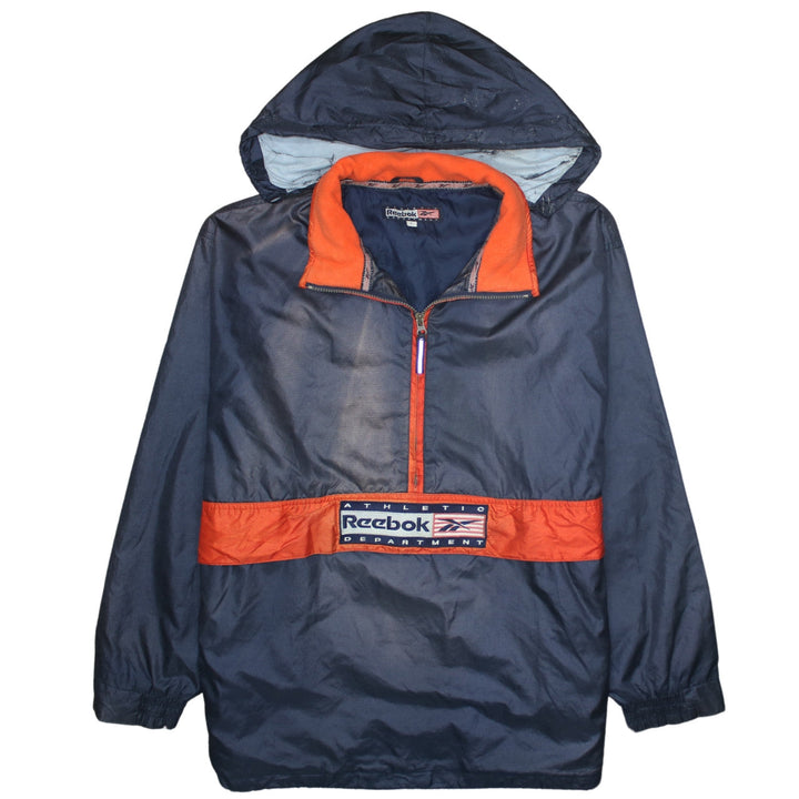 Reebok Men's Blue Orange Hooded Anorak Jacket L Retro 90s Sports Style