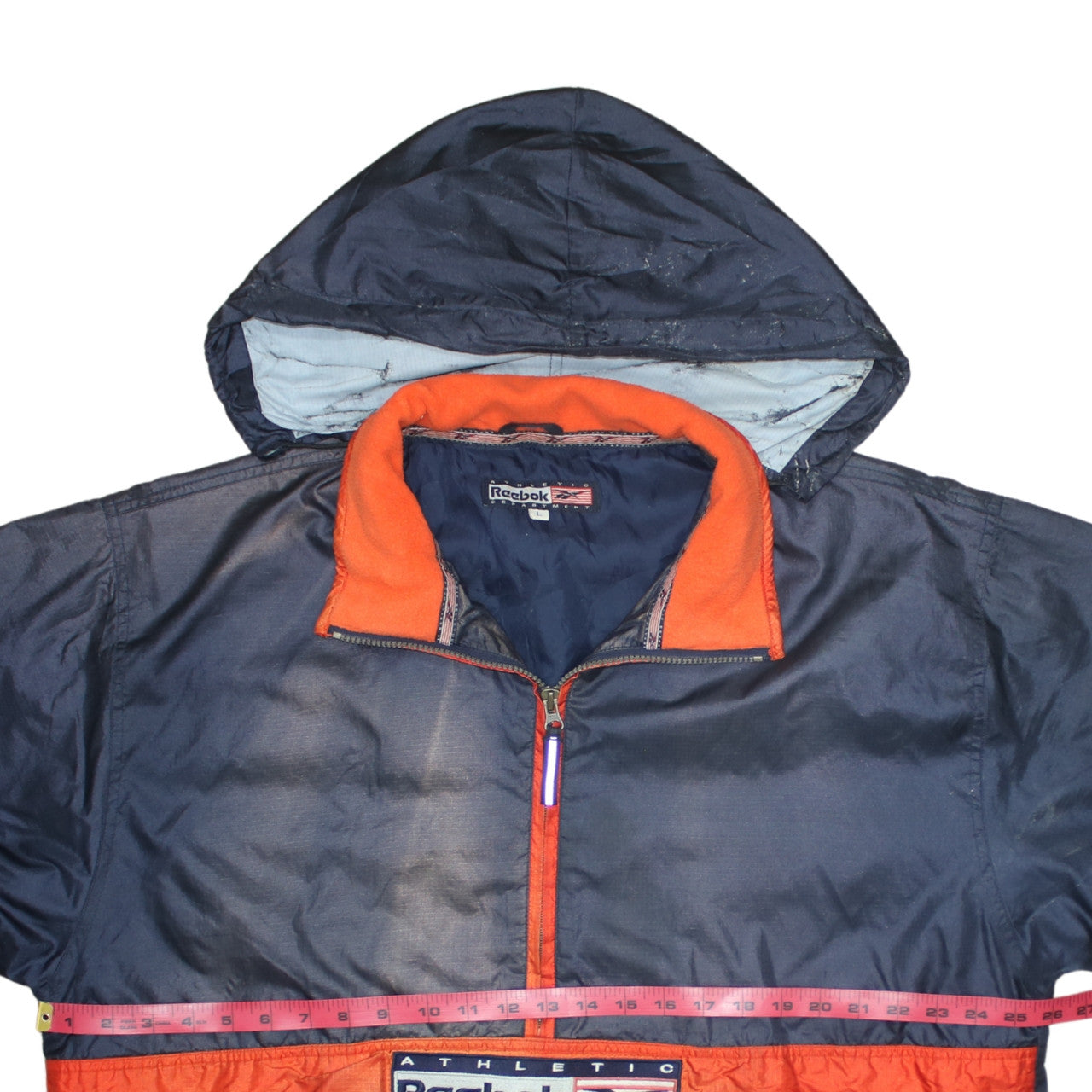 Reebok Men's Blue Orange Hooded Anorak Jacket L Retro 90s Sports Style