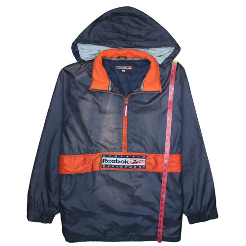 Reebok Men's Blue Orange Hooded Anorak Jacket L Retro 90s Sports Style