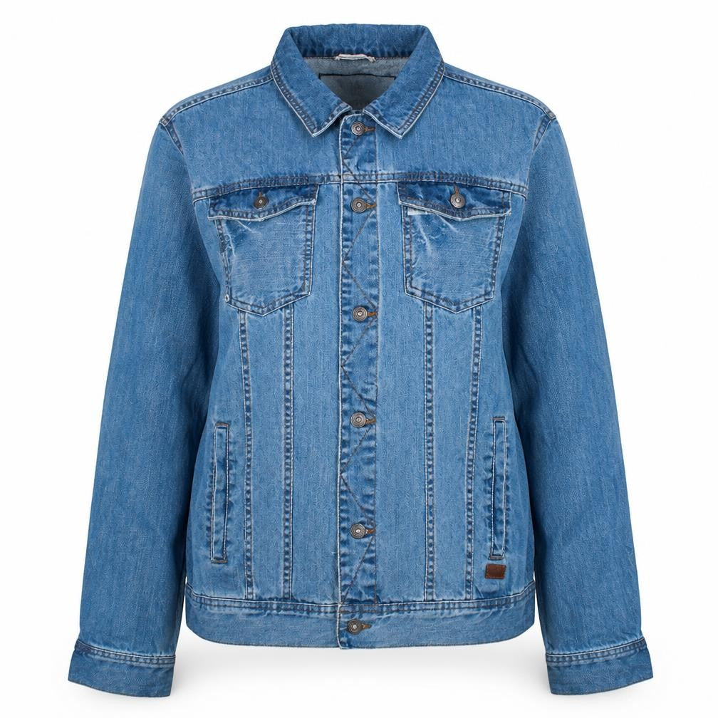 Front view of LFT Women Blue Denim Basic Jacket, size 14, Classic Casual Style