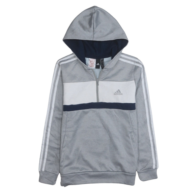 Adidas Boys Grey Colourblock 1/2 Zip Hoodie Sweatshirt Size 13-14 Years