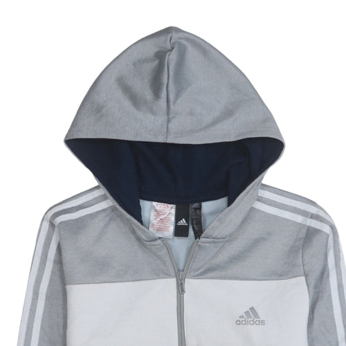 Adidas Boys Grey Colourblock 1/2 Zip Hoodie Sweatshirt Size 13-14 Years