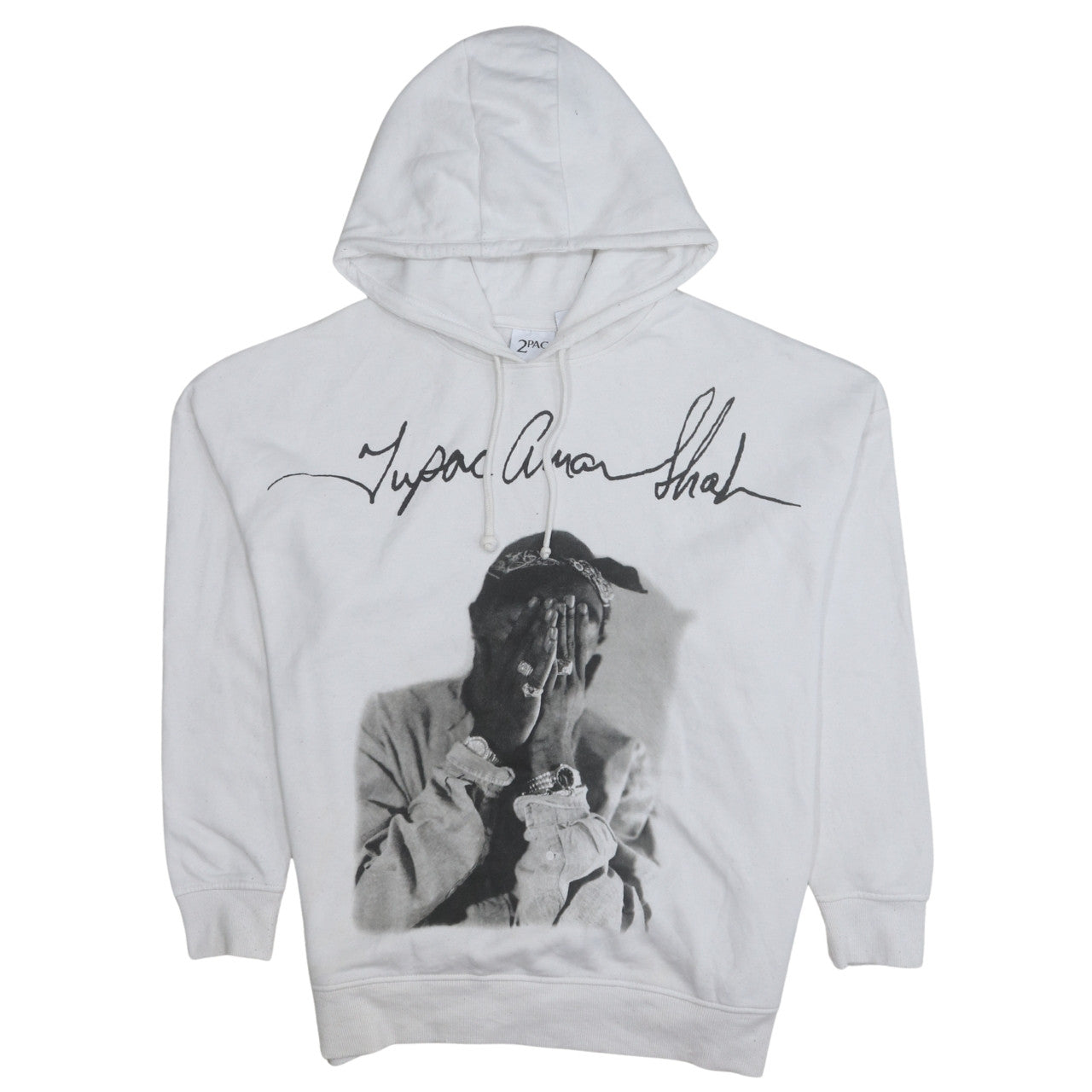 2Pac Womens White Pullover Hoodie Size S Graphic Print Hip Hop Style
