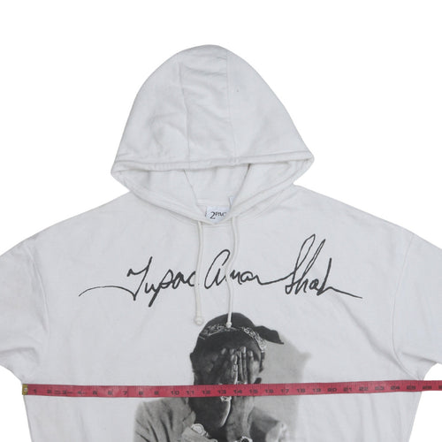 2Pac Womens White Pullover Hoodie Size S Graphic Print Hip Hop Style