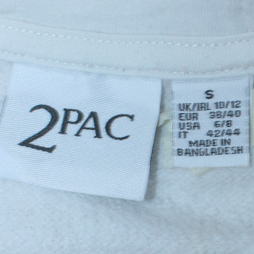 2Pac Womens White Pullover Hoodie Size S Graphic Print Hip Hop Style