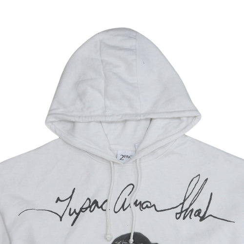 2Pac Womens White Pullover Hoodie Size S Graphic Print Hip Hop Style