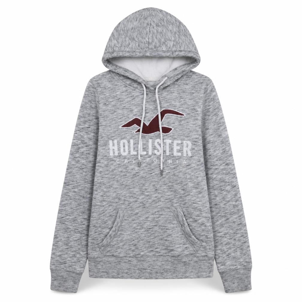 Hollister Womens Grey XS Pullover Hoodie With Logo Print