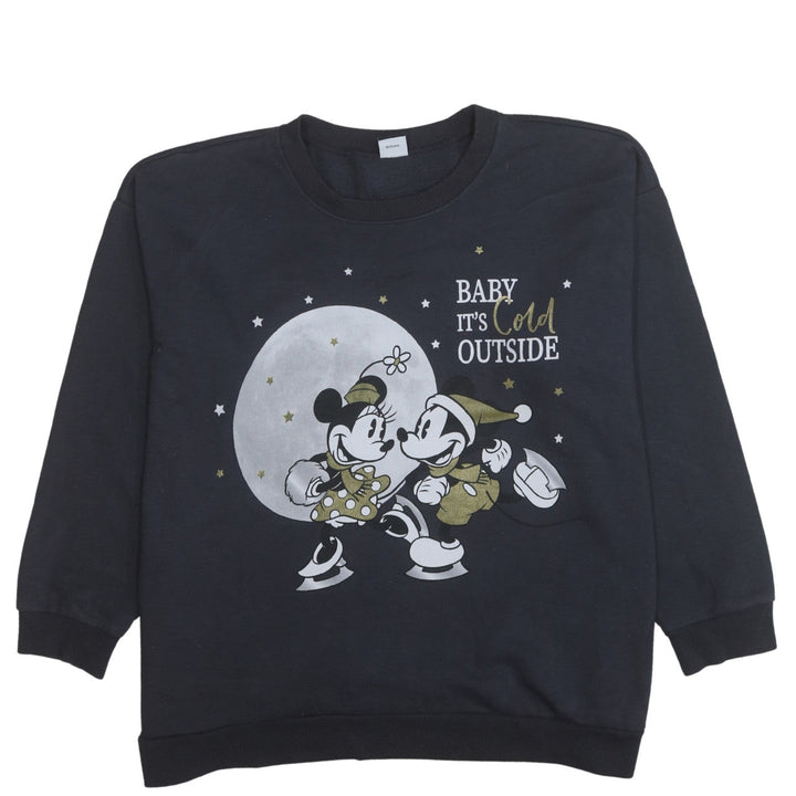 George Disney Women's Black Sweatshirt XL 24-26 Minnie & Mickey Graphic Winter Pullover