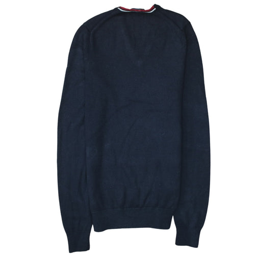 Fred Perry Men's Navy Blue V-Neck Cotton Jumper XS