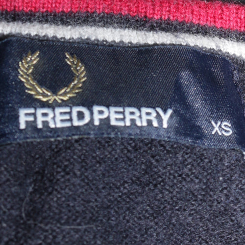 Fred Perry Men's Navy Blue V-Neck Cotton Jumper XS