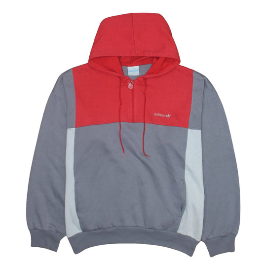 adidas Mens Red Grey XL 1/2 Zip Hoodie Retro Sportswear