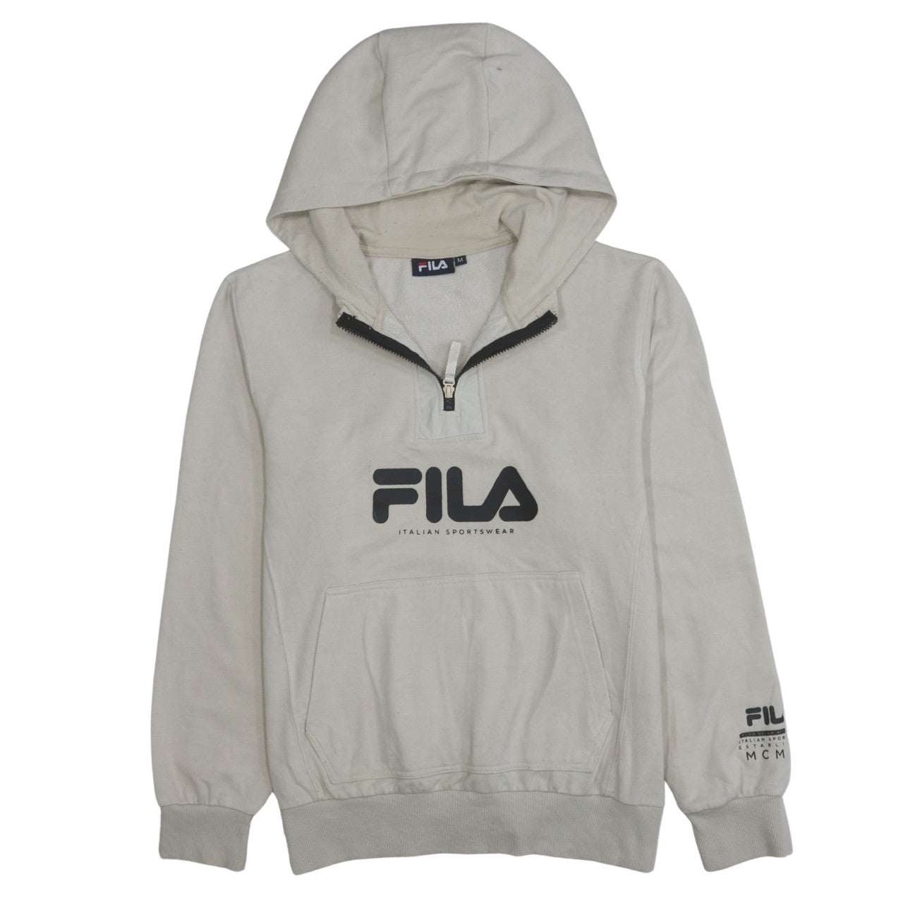 FILA Mens Beige 1/2 Zip Hoodie Medium Regular Fit Sportswear