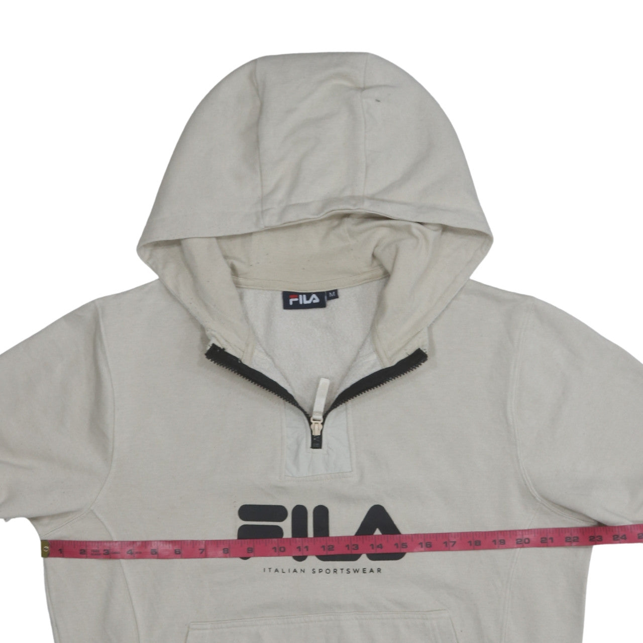FILA Mens Beige 1/2 Zip Hoodie Medium Regular Fit Sportswear