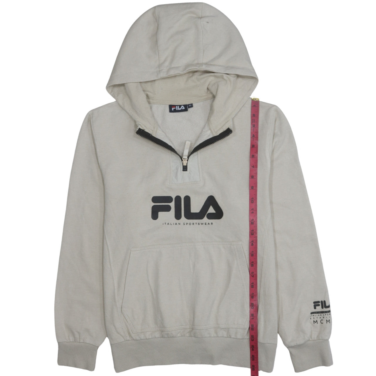 FILA Mens Beige 1/2 Zip Hoodie Medium Regular Fit Sportswear