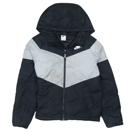 Nike Boys Black Colourblock Hooded Puffer Jacket Size 158 XL Winter Coat