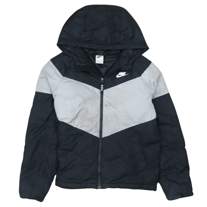 Nike Boys Black Colourblock Hooded Puffer Jacket Size 158 XL Winter Coat