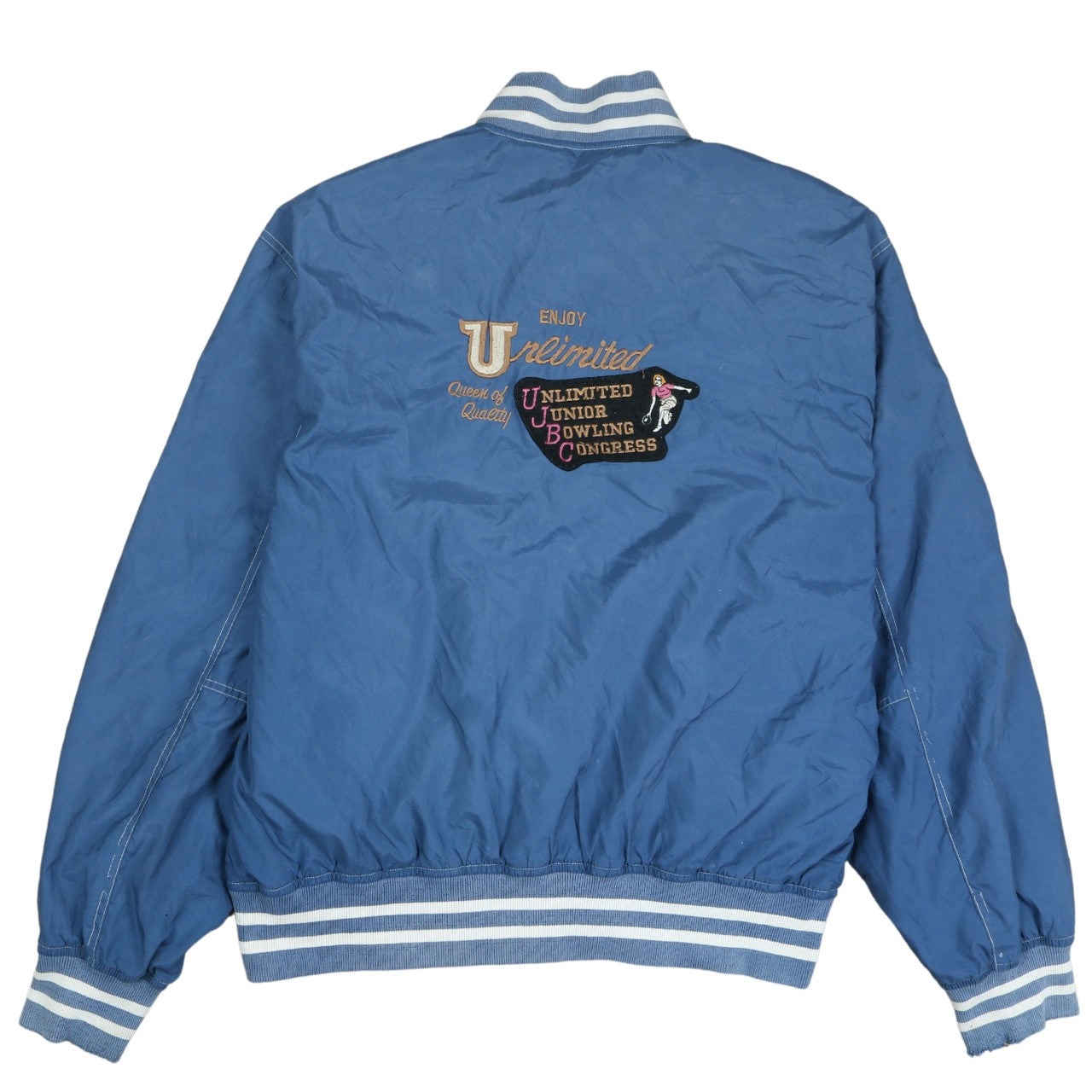 Unlimited Women Blue Varsity Jacket XXL Embroidered Bowling Design