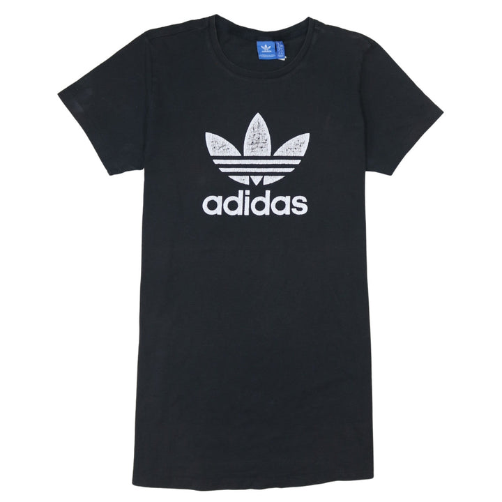 Adidas Womens Black Cotton Short Sleeve Trefoil Logo T-Shirt Size 16