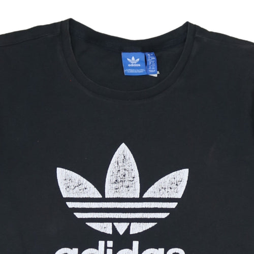 Adidas Womens Black Cotton Short Sleeve Trefoil Logo T-Shirt Size 16