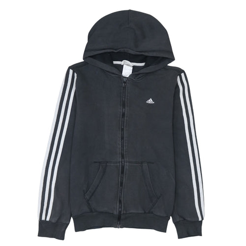 Adidas Women Black Full Zip Hoodie S Hooded Sweatshirt 8-10 UK