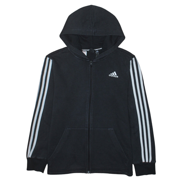 Adidas Boys Black Full Zip Hoodie 13-14 Years Regular Fit Sportswear